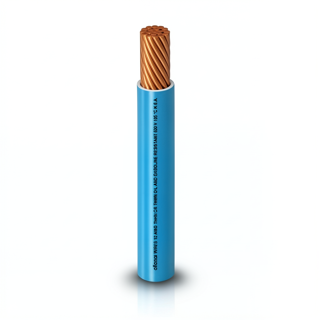 كابل نحاس THHN/THWN عزل PVC 105°C مقاس 13.3 مم² قطر 6.4 مم 600 فولت طول 500 قدم لون أزرق | شركة الفنار