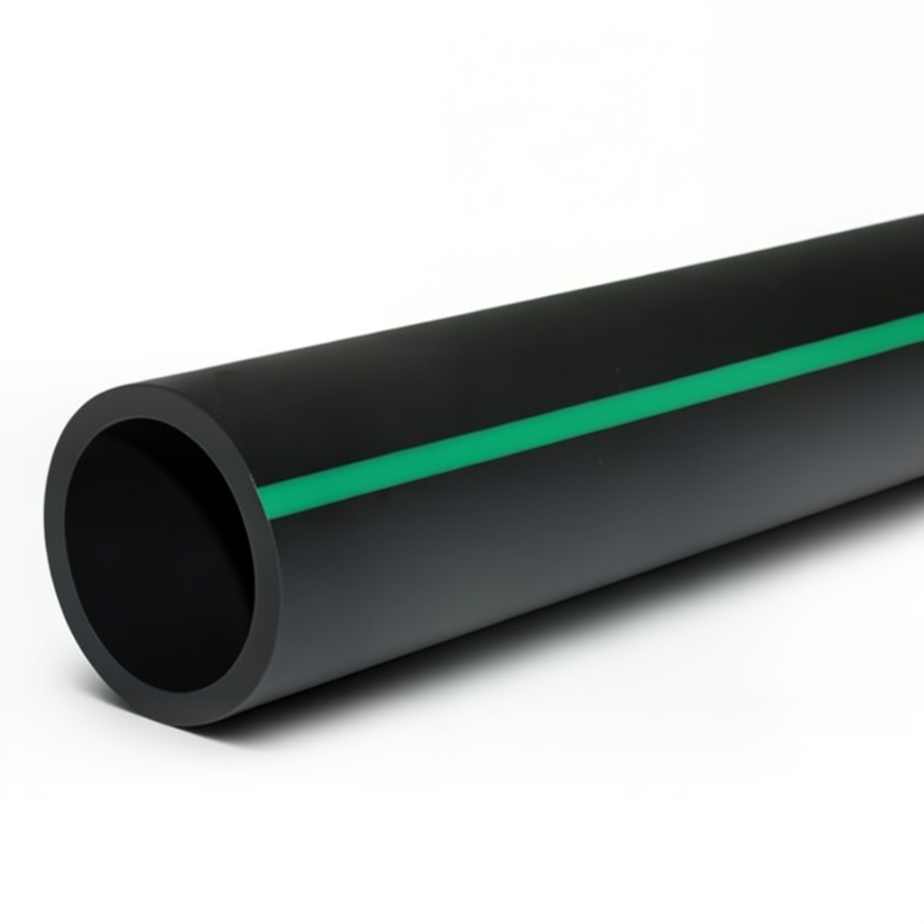 HDPE Polyethylene Pipe Nominal Pressure 4 Bar PE 80 OD 200 mm SDR 33 Black with Green Stripes