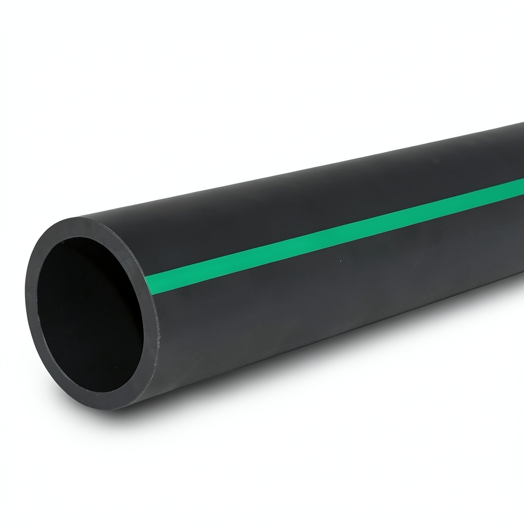 HDPE Polyethylene Pipe Nominal Pressure 4 Bar PE 80 Outside Diameter 355 mm SDR 33 Black with Green Stripes