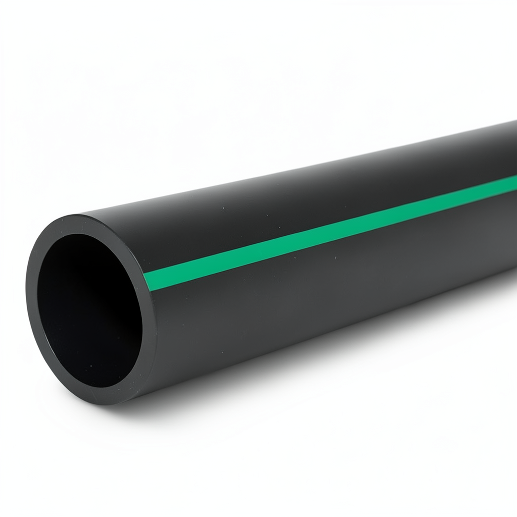 HDPE Polyethylene Pipe PN 6 Bar PE 80 180 mm SDR 22 Black with Green Stripes