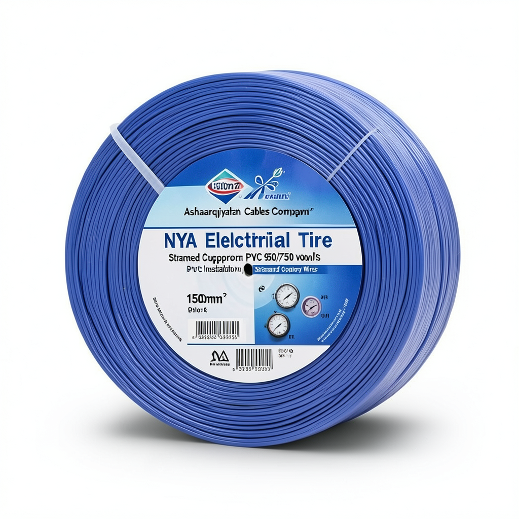 لفة سلك كهرباء 150 مم2 450/750 فولت NYA، نحاس مجدول عزل PVC 90°C، ازرق | شركة كابلات الشرقية للصناعة