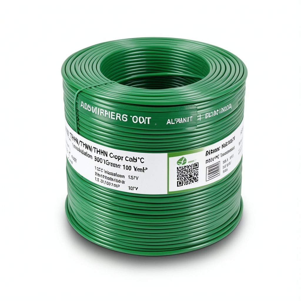كابل نحاس THHN/THWN معزول بمادة PVC 105°C مقاس 1.31 مم² 600 فولت طول 300 قدم لون أخضر | شركة الفنار