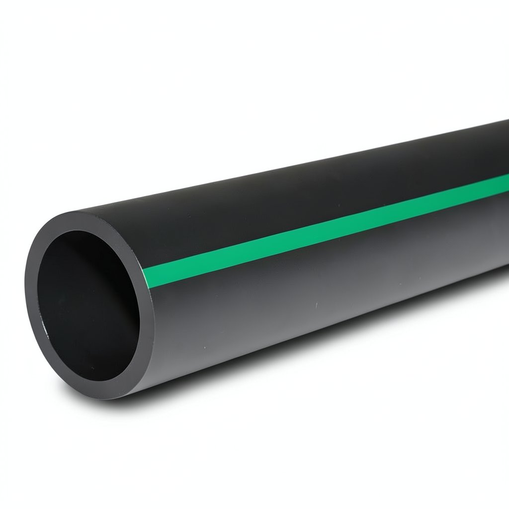 أنابيب بلاستيك HDPE ضغط 6 بار PE 80 قطر خارجي 180 مم SDR 22 لون أسود مع خط أخضر