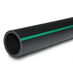مواسير HDPE ضغط 6 بار PE 80 قطر خارجي 200 مم SDR 22 لون أسود مع خط أخضر