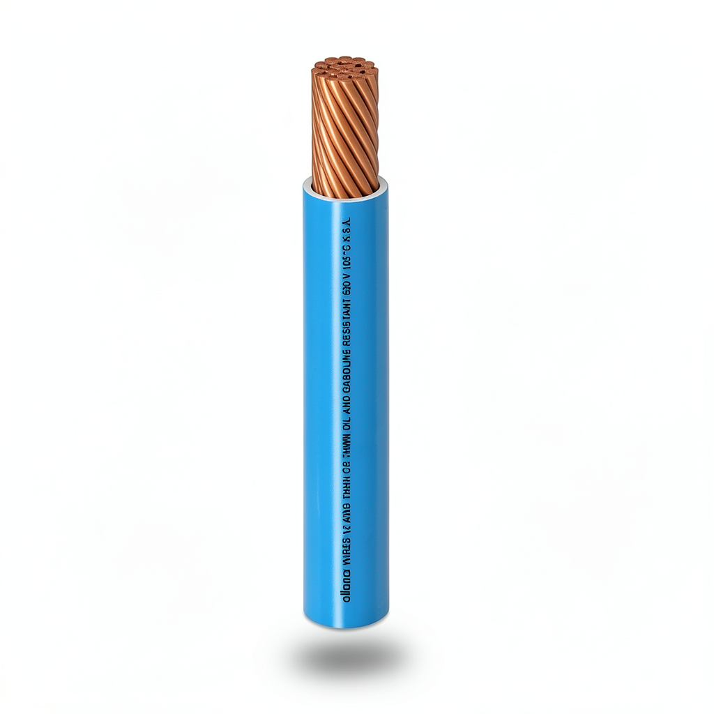 كابل نحاس THHN/THWN عزل PVC 105°C مقاس 3.31 مم² قطر 3.1 مم 600 فولت طول 300 قدم أزرق PVC 105 | شركة الفنار
