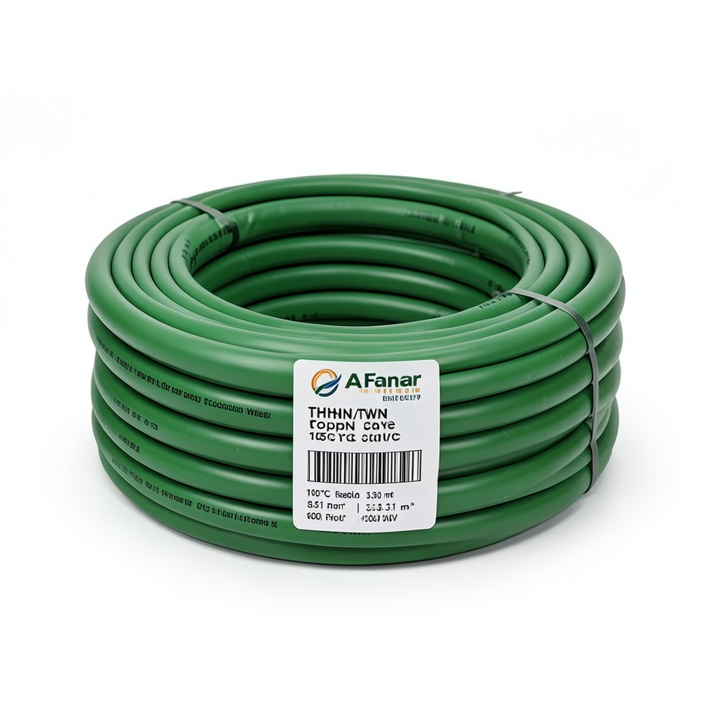 كابل نحاس THHN/THWN معزول PVC 105°C مقاس 3.31 مم² 600 فولت طول 300 قدم أخضر | شركة الفنار