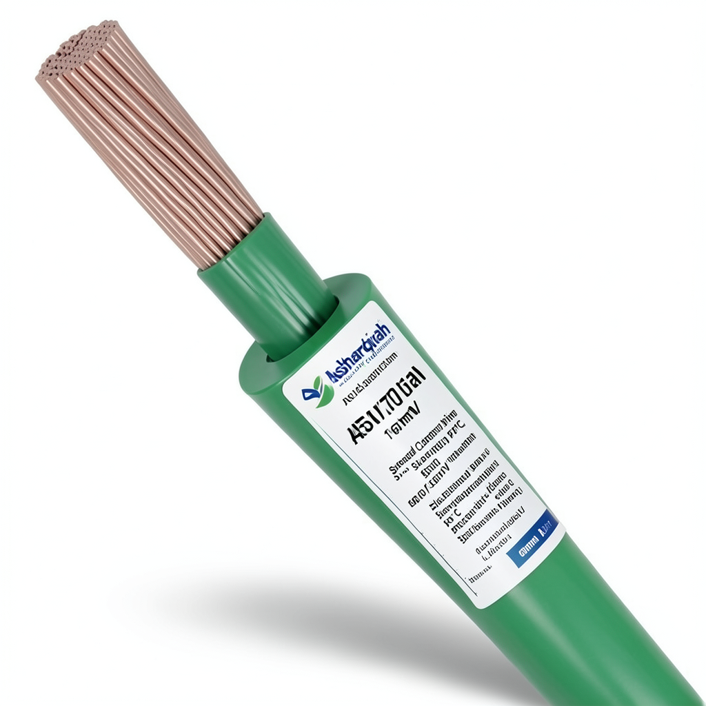 16mm NYA Electrical Wire 450/750V, Stranded Copper PVC 90°C Insulation, Green | Asharqiyah Cables Company for Industry