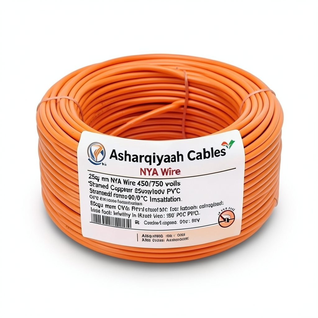 25sq mm NYA Wire 450/750 volts, Stranded Copper PVC 90°C Insulation, Orange | Asharqiyah Cables Company for Industry