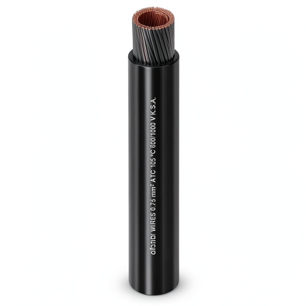 لفة سلك نحاس شعر 2.5mm² 600/1000 فولت مغطى بالقصدير، عزل PVC لون أسود | شركة الفنار