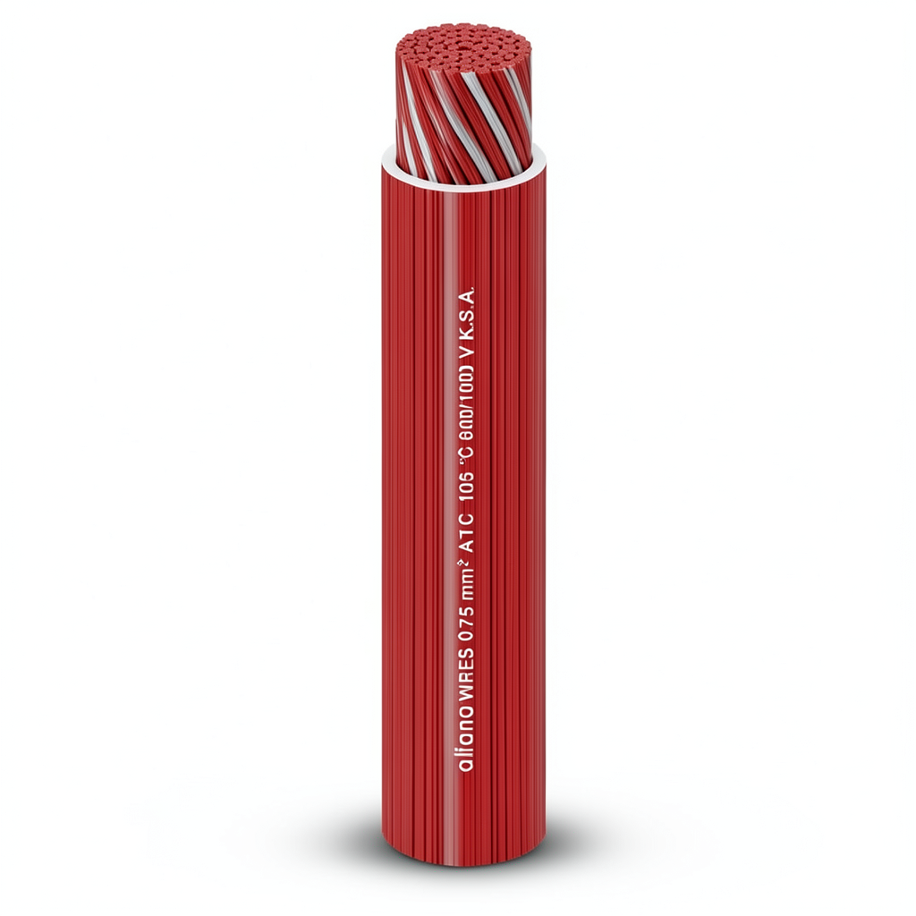 سلك كهرباء نحاس شعر مطلي بالقصدير معزول PVC، مقاس 0.5mm²، 600/1000 فولت، لون أحمر | شركة الفنار