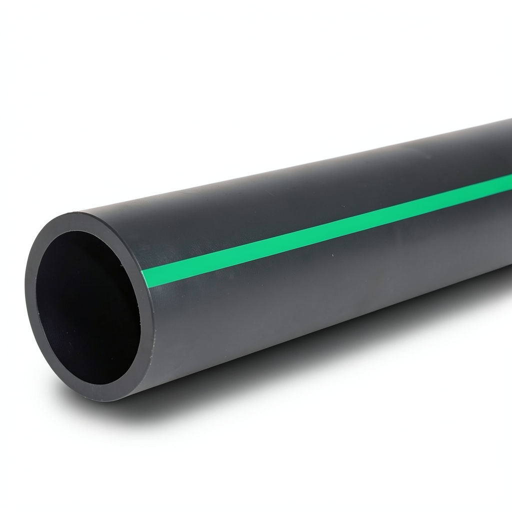 مواسير HDPE ضغط 6 بار PE 80 قطر خارجي 560 مم SDR 22 لون أسود مع خط أخضر