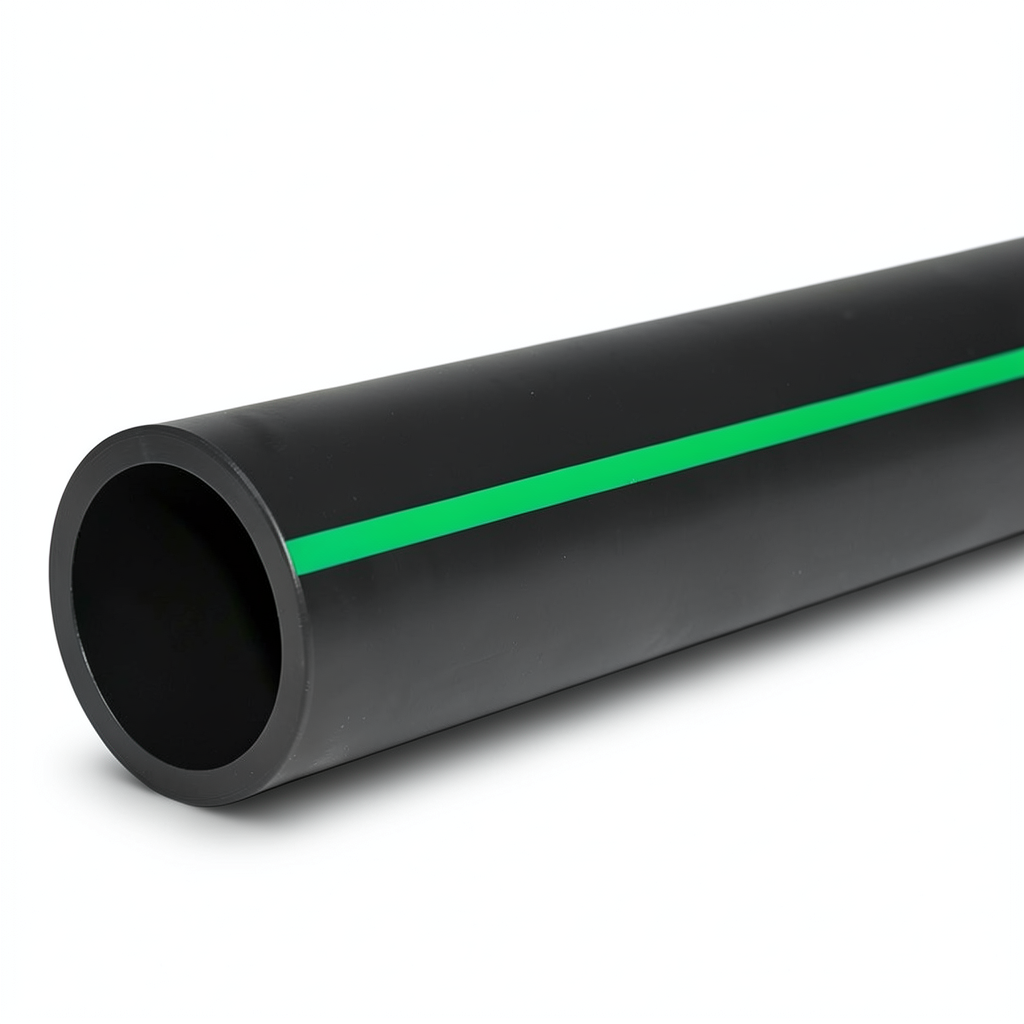 HDPE Polyethylene Pipe PN 10 Bar PE 80 OD 180 mm SDR 13.6 Black with Green Stripes