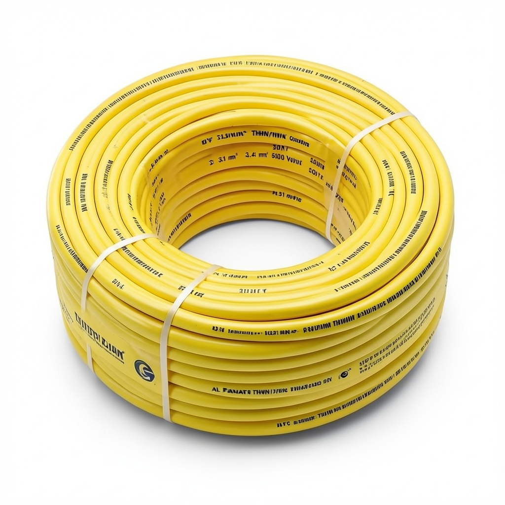 كابل نحاس THHN/THWN معزول PVC 105°C مقاس 3.31 مم² قطر 3.4 مم 600 فولت طول 500 قدم لون أصفر | شركة الفنار