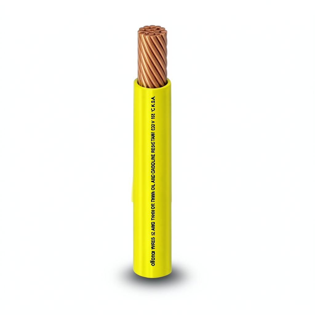 كابل نحاس THHN/THWN عزل PVC 105°C مقاس 2.08 مم² قطر 2.7 مم 600 فولت طول 500 قدم أصفر | شركة الفنار