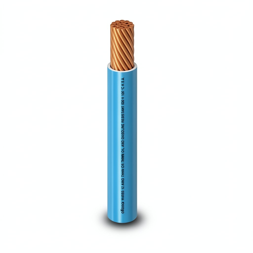 كابل نحاس THHN/THWN عزل PVC 105°C مقاس 5.26 مم² قطر 4.2 مم 600 فولت طول 300 قدم أزرق PVC 105 | شركة الفنار