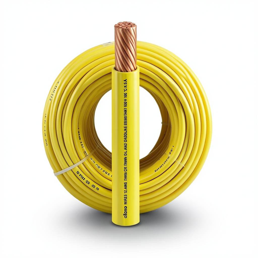 كابل نحاس THHN/THWN معزول PVC 105°C مقاس 5.26 مم² 600 فولت طول 500 قدم أصفر | شركة الفنار