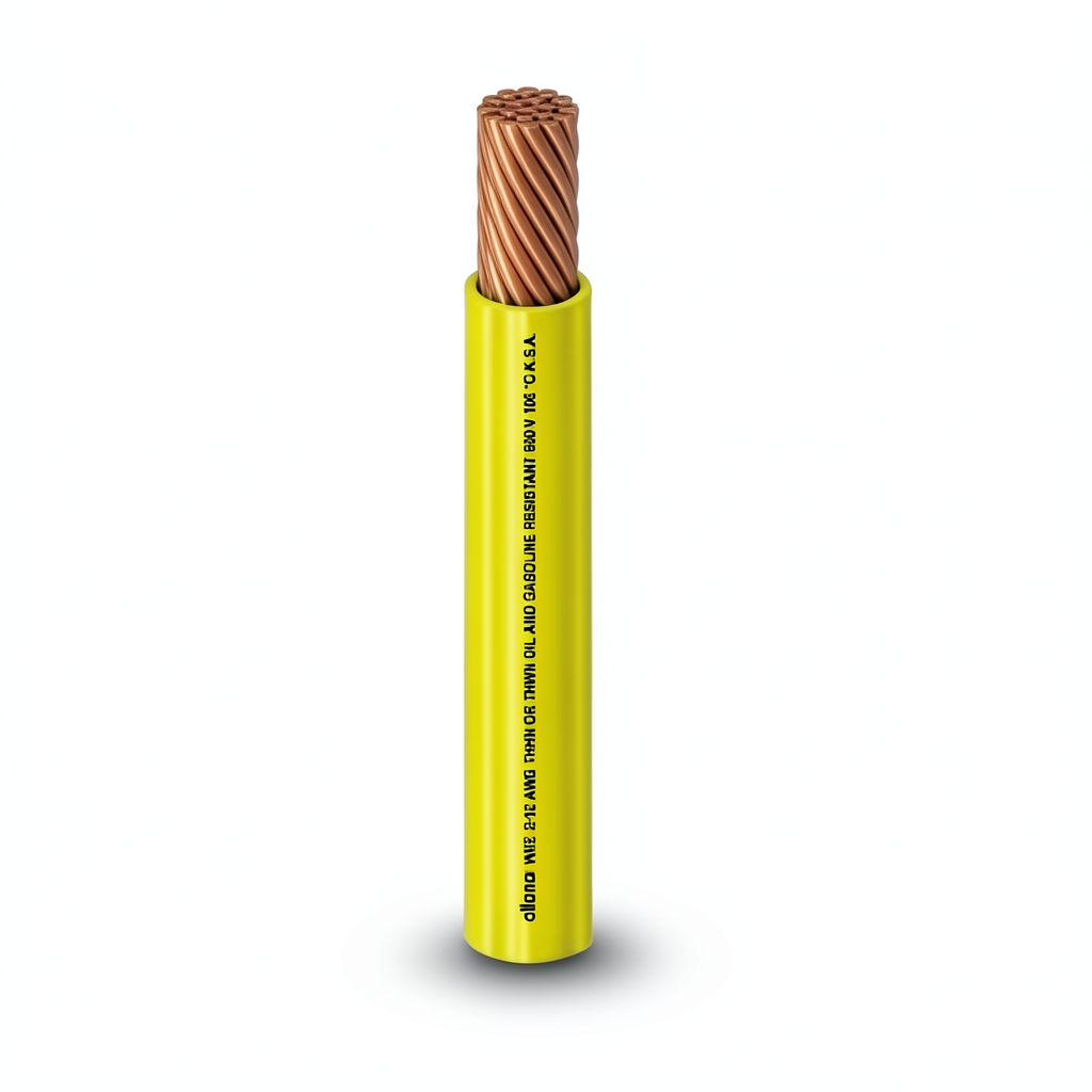 كابل نحاس THHN/THWN معزول PVC 105°C مقاس 1.31 مم² قطر 2.5 مم 600 فولت طول 500 قدم أصفر | شركة الفنار