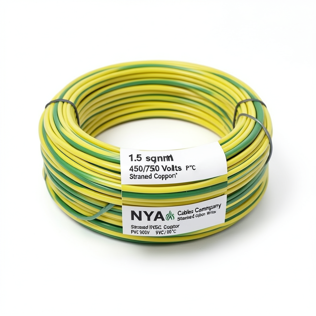 سلك 1.5 مم NYA 450/750 فولت، نحاس مجدول، عزل PVC 90°C، اصفر/اخضر | شركة كابلات الشرقية للصناعة