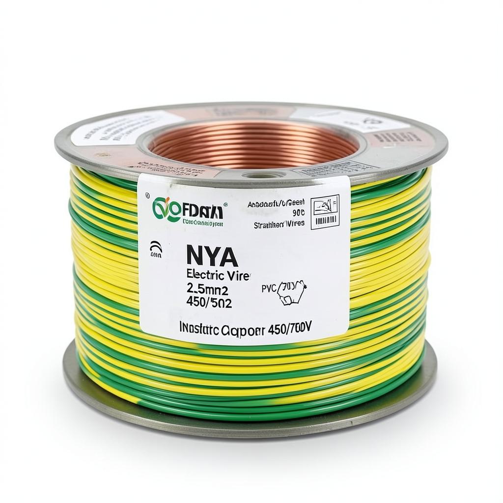 سلك كهرباء 2.5 مم2 NYA 450/750 فولت، نحاس مجدول، معزول PVC 90°C، اصفر/اخضر | شركة كابلات الشرقية للصناعة