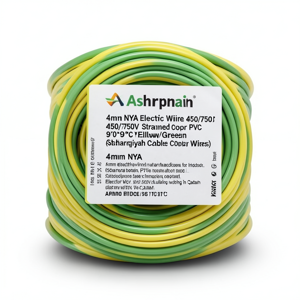 لفة سلك 4 ملم NYA كهربائي 450/750 فولت، نحاس مجدول، عزل PVC 90°C، اصفر/اخضر | شركة كابلات الشرقية للصناعة