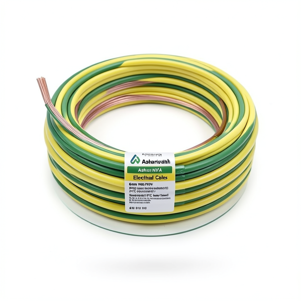 لفة سلك كهرباء 6 مم NYA 450/750 فولت، نحاس مجدول، معزول PVC 90°C، اصفر/اخضر | شركة كابلات الشرقية للصناعة