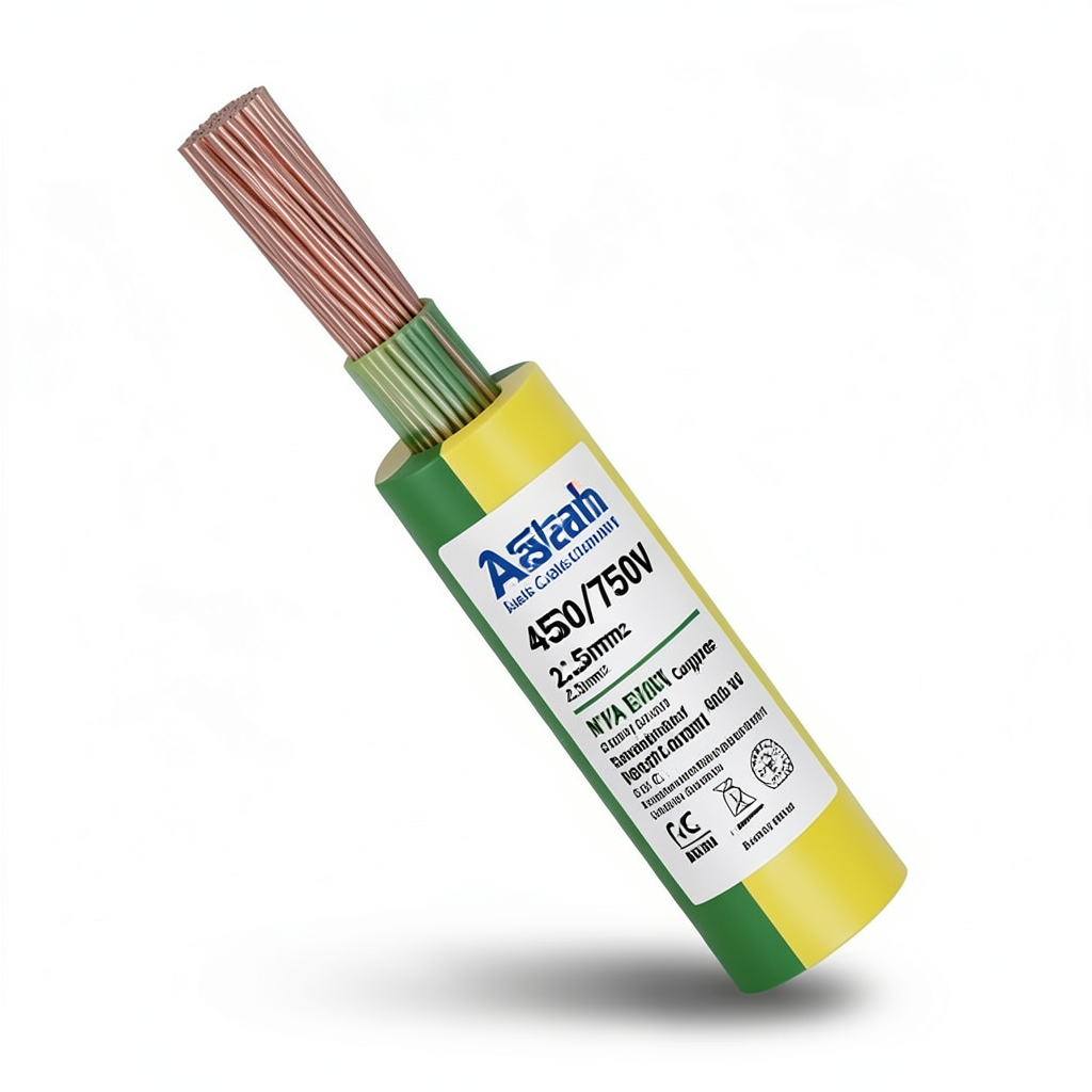 2.5mm2 NYA Electric Wire 450/750V, Stranded Copper, PVC 90°C Insulated Yellow/Green | Asharqiyah Cables Company for Industry