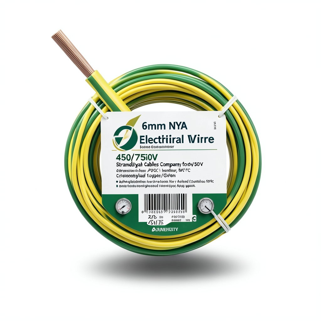 6mm NYA Electrical Wire 450/750V, Stranded Copper, PVC 90°C Insulated, Yellow/Green | Asharqiyah Cables Company for Industry