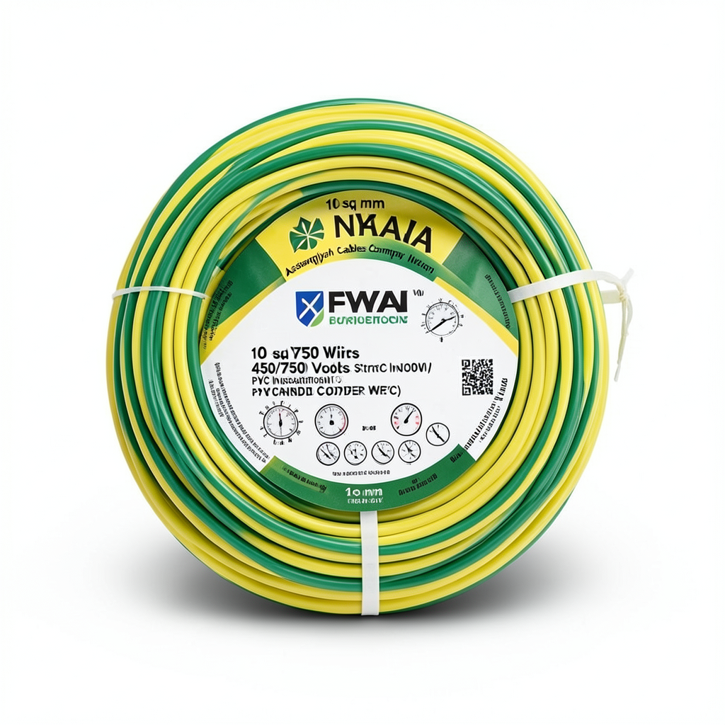 سلك NYA 10 مم2 450/750 فولت، نحاس مجدول، عزل PVC 90°C، اصفر/اخضر | شركة كابلات الشرقية للصناعة
