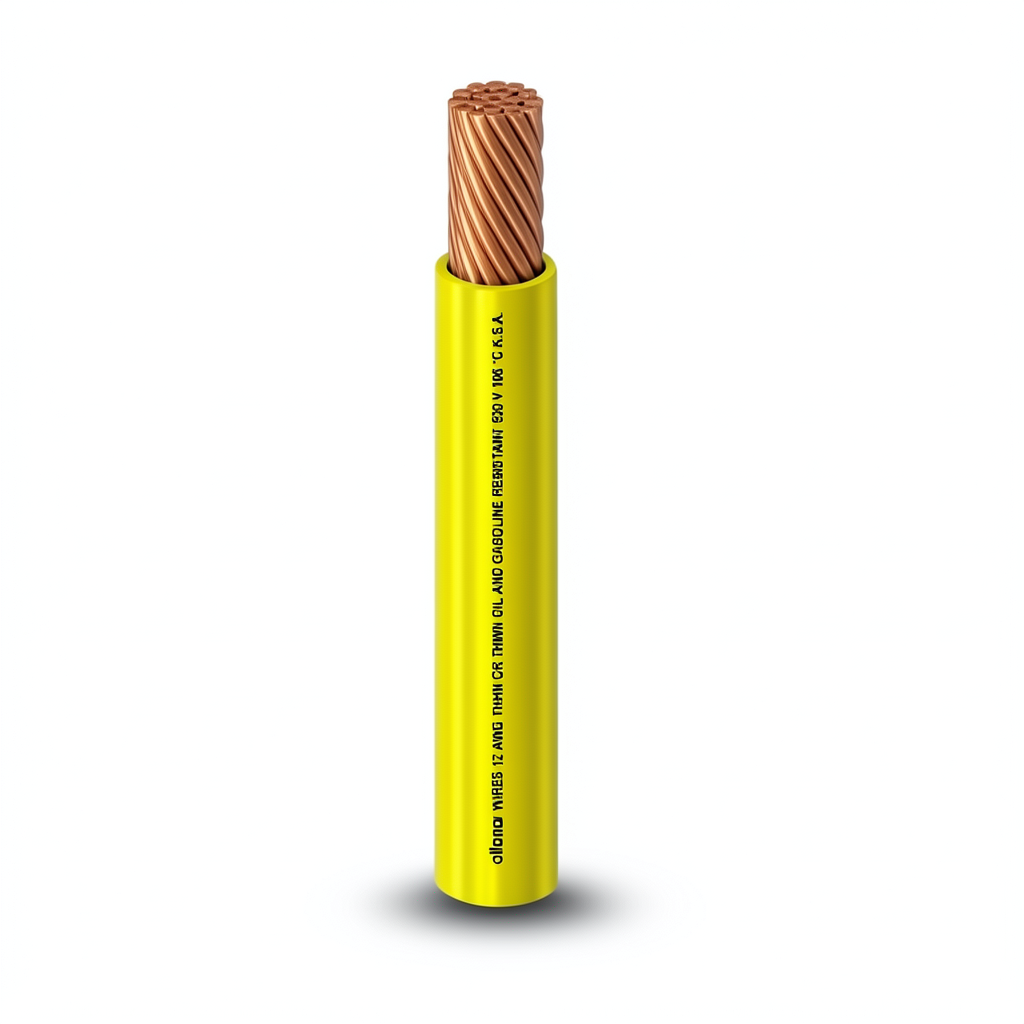 كابل نحاس THHN/THWN معزول PVC 105°C مقاس 2.08 مم² 600 فولت طول 300 قدم لون أصفر | شركة الفنار