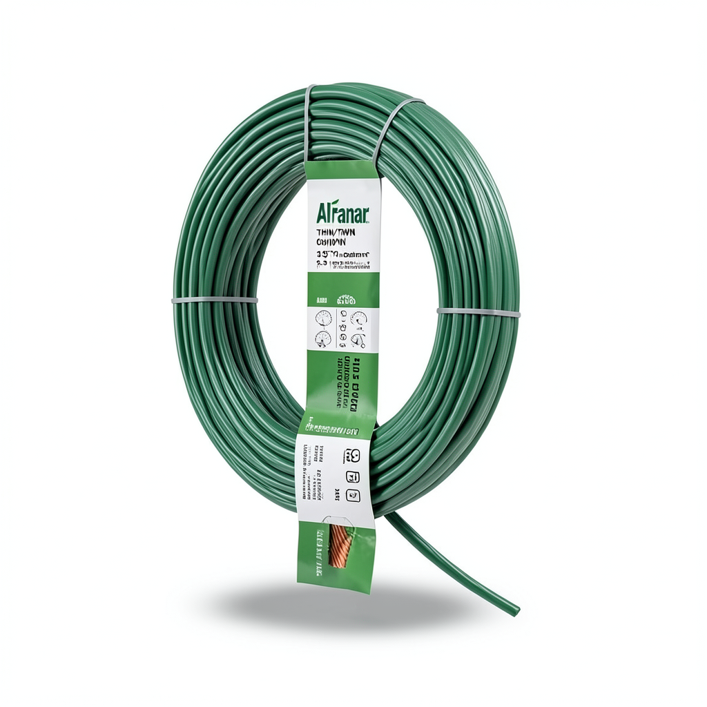 كابل نحاس THHN/THWN معزول PVC 105°C مقاس 3.31 مم² قطر 3.4 مم 600 فولت طول 250 قدم لون أخضر | شركة الفنار