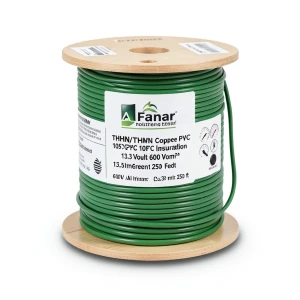 كابل نحاس THHN/THWN معزول PVC 105°C مقاس 13.3 مم² 600 فولت طول 250 قدم أخضر | شركة الفنار