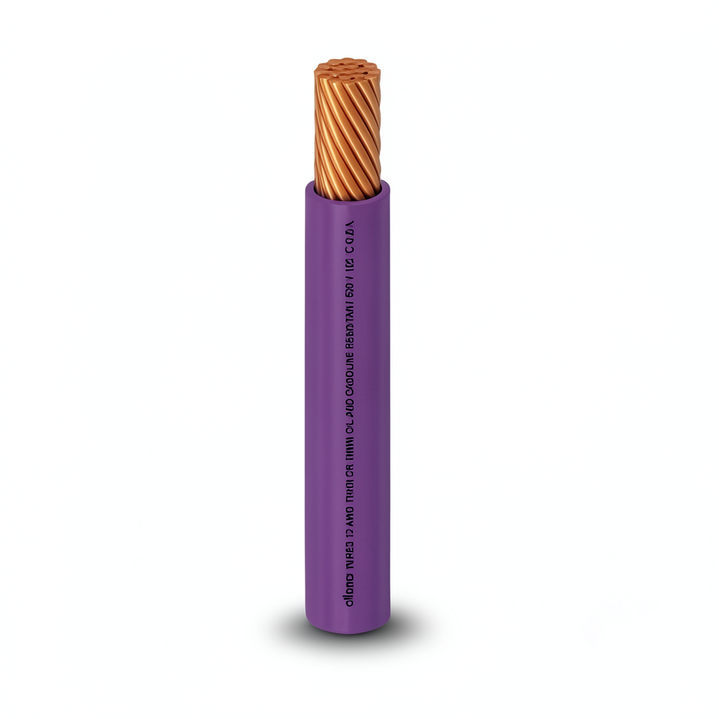 كابل نحاس THHN/THWN عزل PVC 105°C مقاس 2.08 مم² قطر 2.7 مم جهد 600 فولت طول 250 قدم لون بنفسجي PVC 105 | شركة الفنار