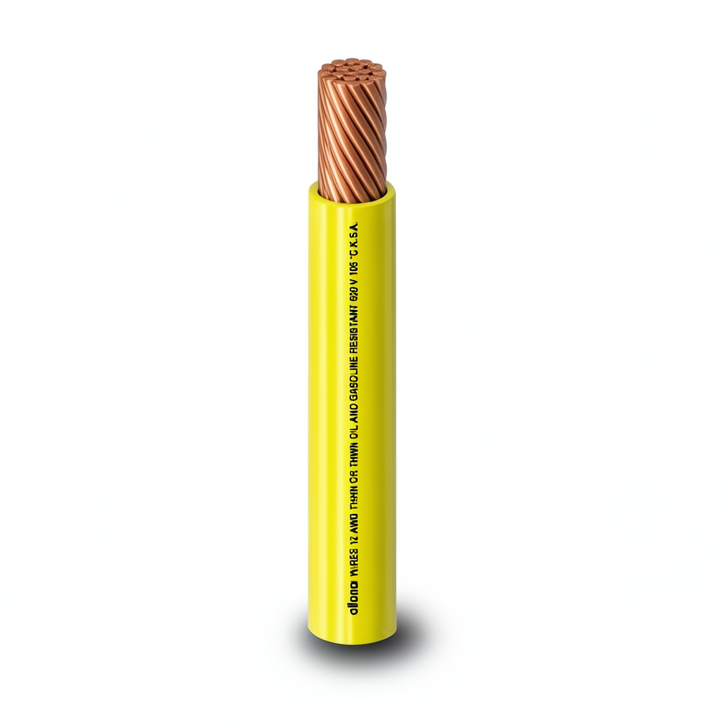 كابل نحاس THHN/THWN معزول PVC 105°C مقاس 5.26 مم² قطر 3.9 مم 600 فولت طول 300 قدم لون أصفر | شركة الفنار