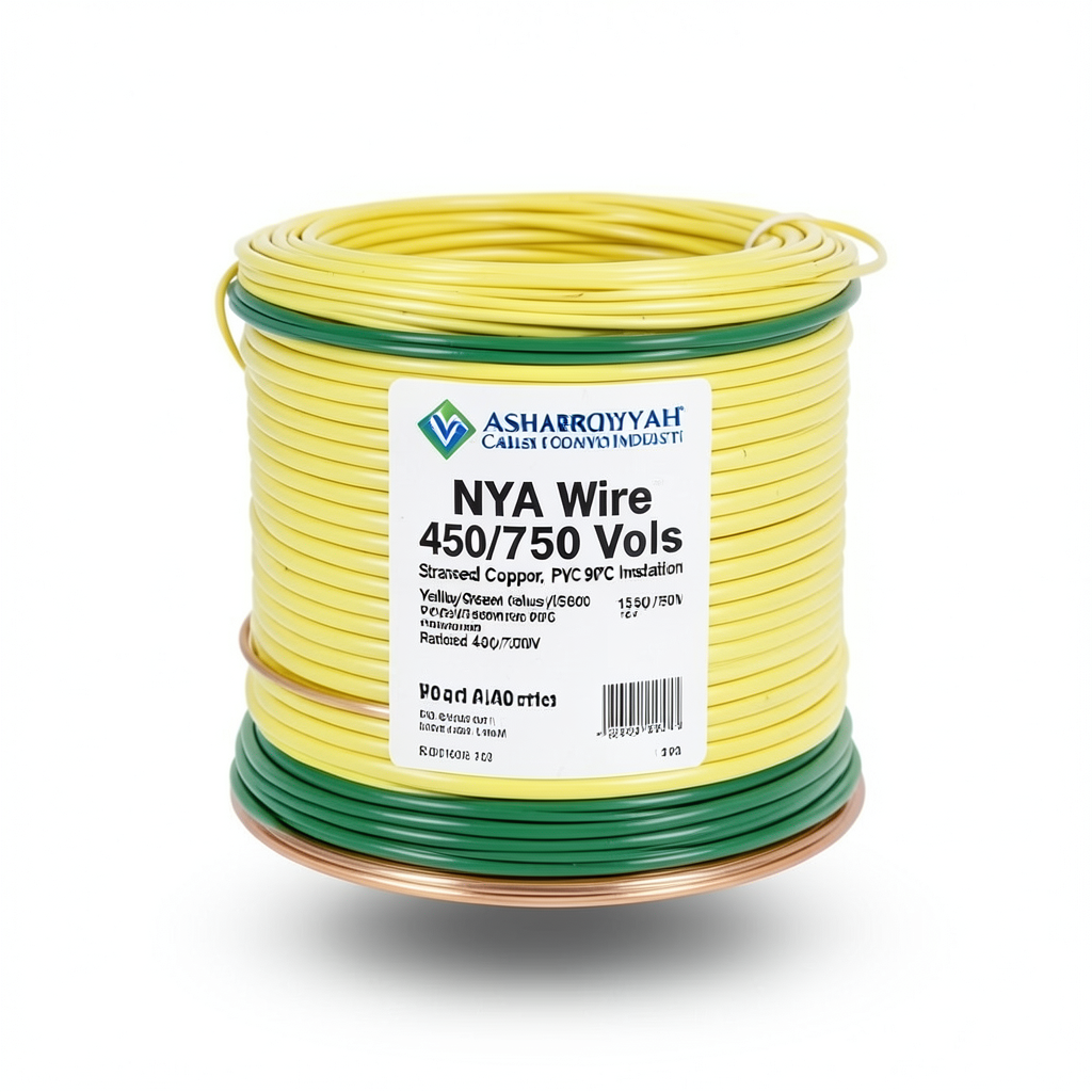 150 sq mm NYA Wire 450/750 Volts, Stranded Copper, PVC 90°C Insulation, Yellow/Green | Asharqiyah Cables Company for Industry