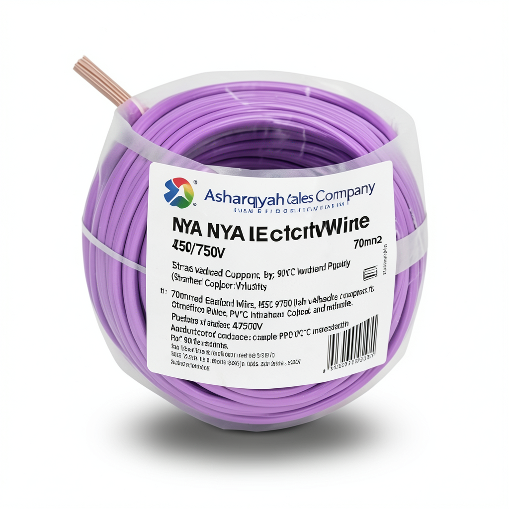 70mm2 NYA Electric Wire 450/750V, Stranded Copper, PVC 90°C Insulated, Purple | Asharqiyah Cables Company for Industry