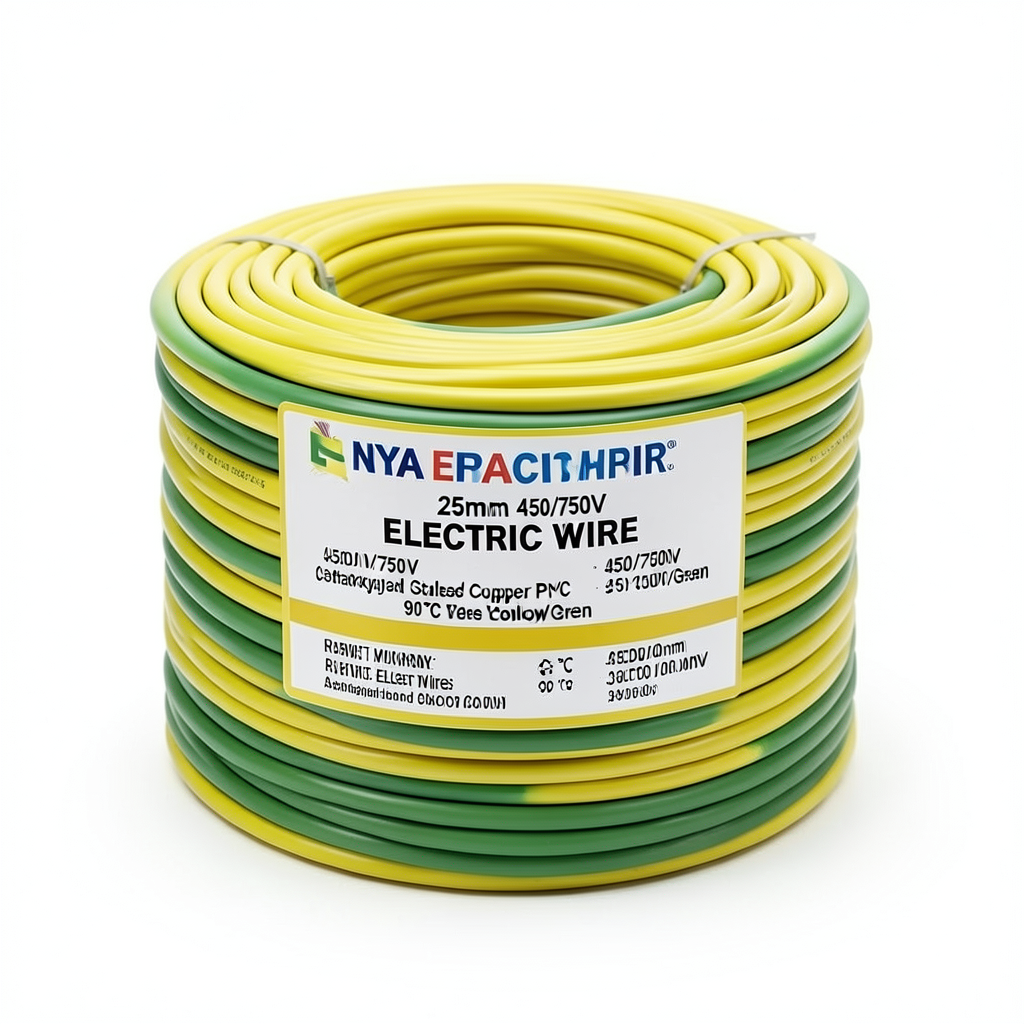 25mm NYA Electric Wire 450/750V Stranded Copper PVC 90°C Yellow/Green | Asharqiyah Cables Company for Industry