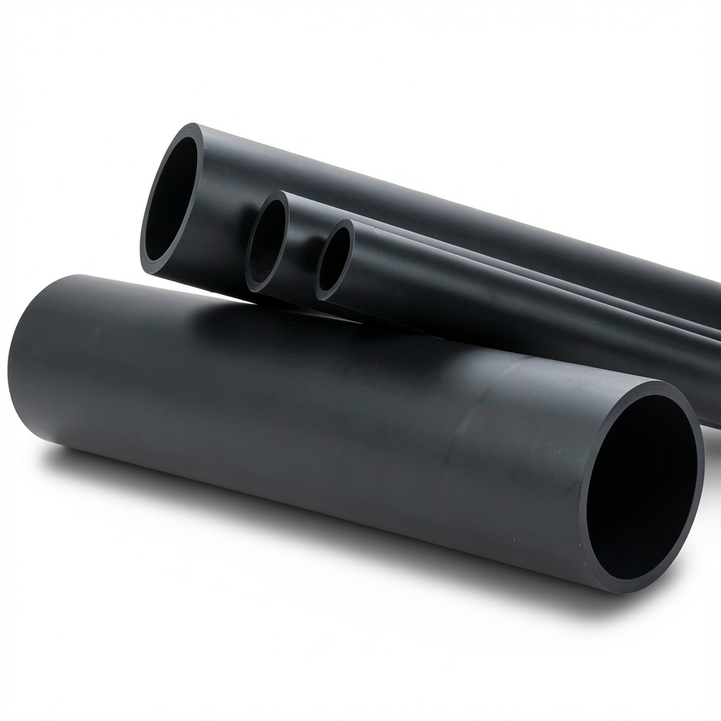 أنابيب بلاستيك HDPE ضغط اسمي 4 بار PE 80 قطر خارجي 160 مم سمك 6.2 مم لون أسود