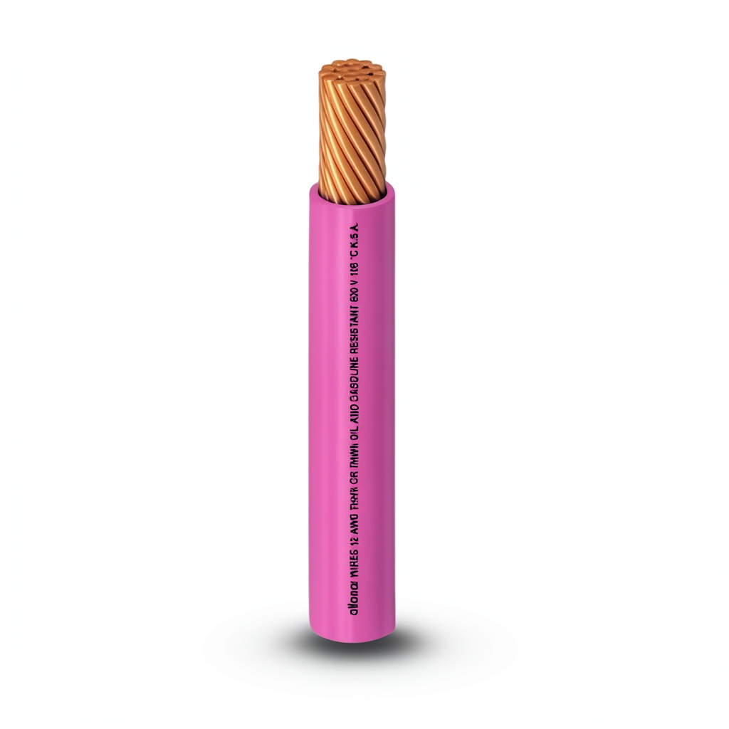كابل نحاس THHN/THWN معزول PVC 105°C مقاس 3.31 مم² 600 فولت 500 قدم وردي PVC 105 | شركة الفنار