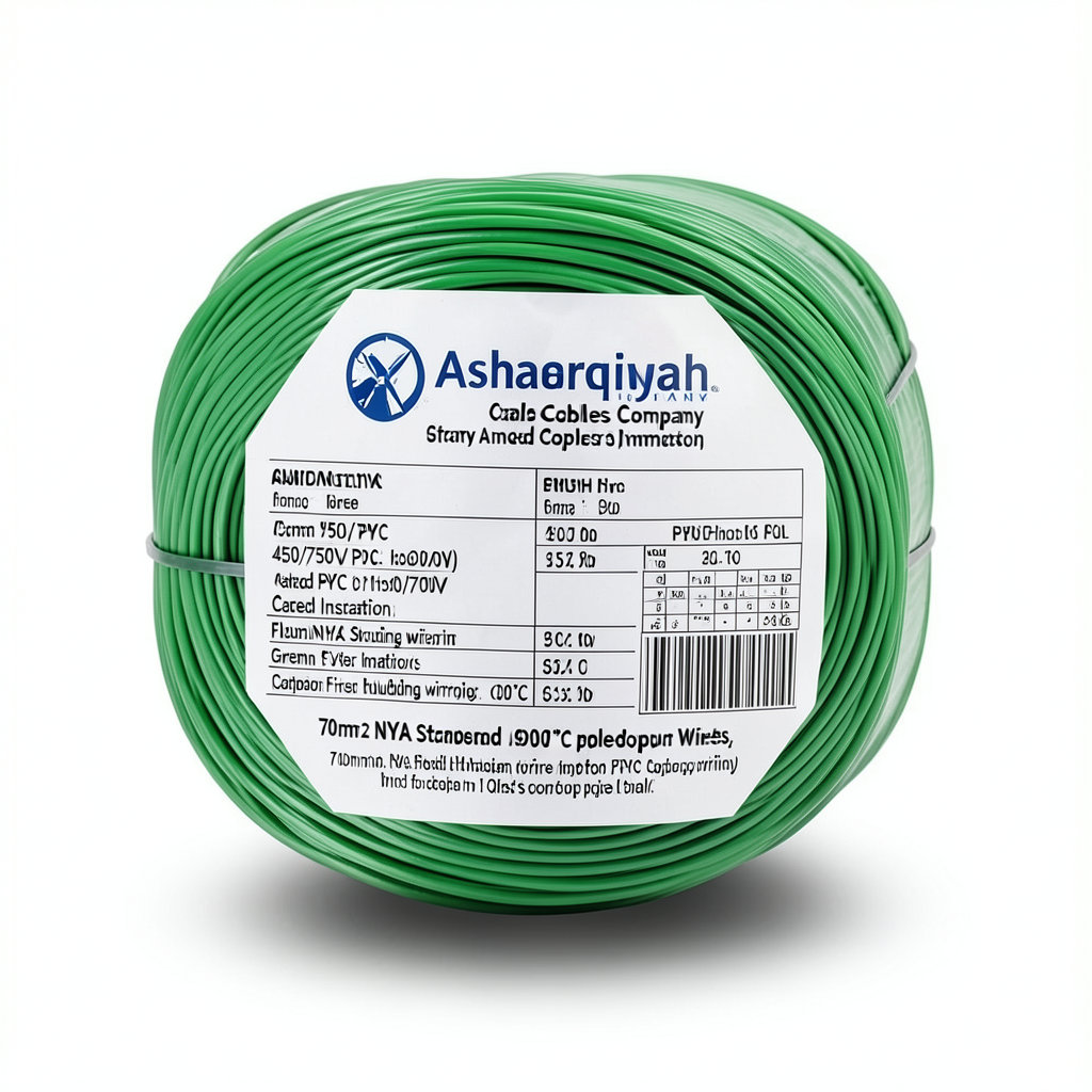 سلك نحاس مجدول NYA 70 مم2 450/750 فولت عزل PVC 90°C أخضر | شركة كابلات الشرقية للصناعة