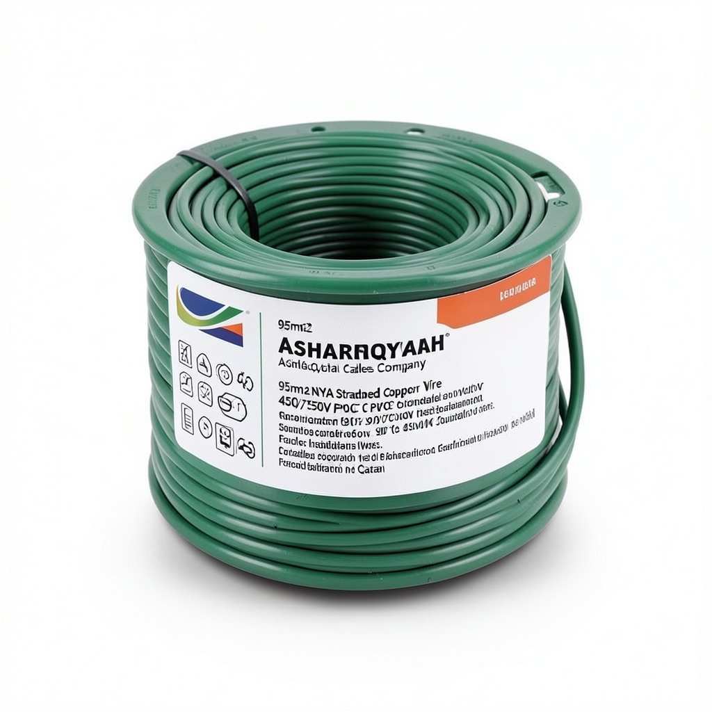 95mm2 NYA Stranded Copper Wire 450/750V PVC 90°C Insulated, Green | Asharqiyah Cables Company for Industry