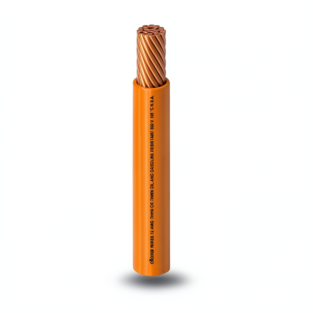 كابل نحاس THHN/THWN معزول PVC 105°C مقاس 2.08 مم² قطر 2.7 مم 600 فولت طول 250 قدم برتقالي | شركة الفنار
