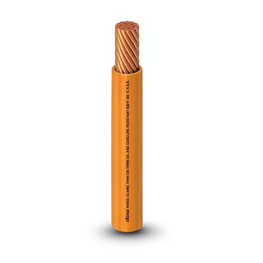 كابل نحاس THHN/THWN معزول PVC 105°C مقاس 3.31 مم² 600 فولت طول 300 قدم برتقالي | شركة الفنار