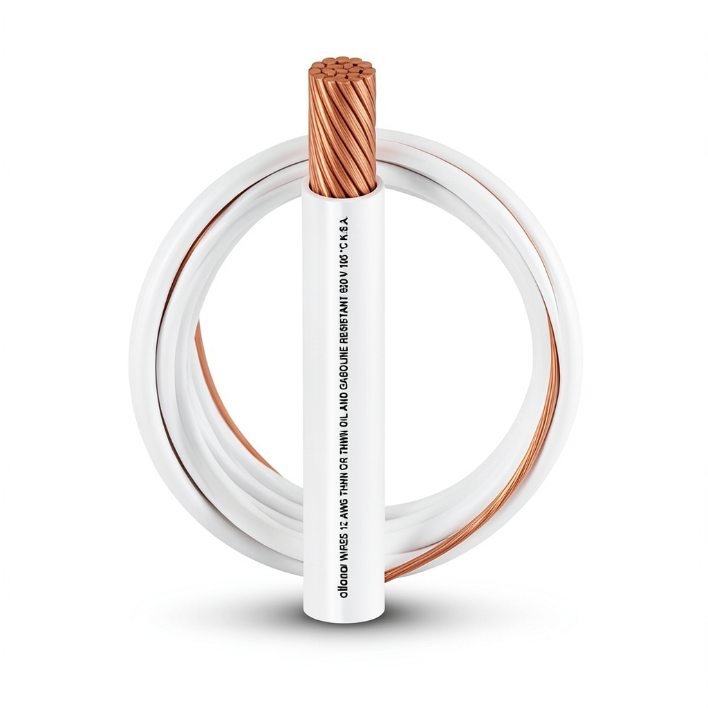 كابل نحاس THHN/THWN عزل PVC 105°C مقاس 3.31 مم² قطر 3.4 مم 600 فولت طول 300 قدم أبيض PVC 105 | شركة الفنار
