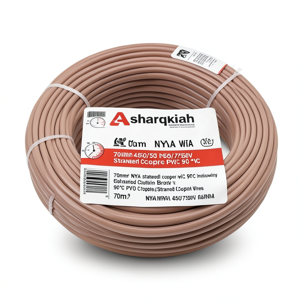 70mm NYA Wire 450/750V Stranded Copper PVC 90°C Insulation Brown | Asharqiyah Cables Company for Industry
