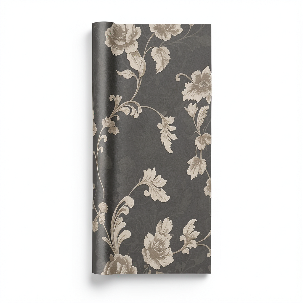 Floral Wall Decoration 10m x 0.73m Dark Beige