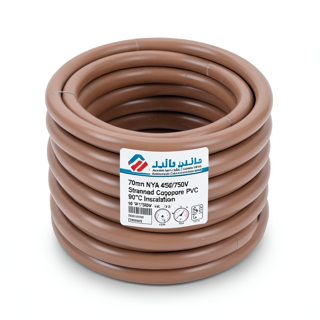 لفة سلك 70 ملي NYA 450/750 فولت نحاس مجدول PVC عزل 90°C بني | شركة كابلات الشرقية للصناعة
