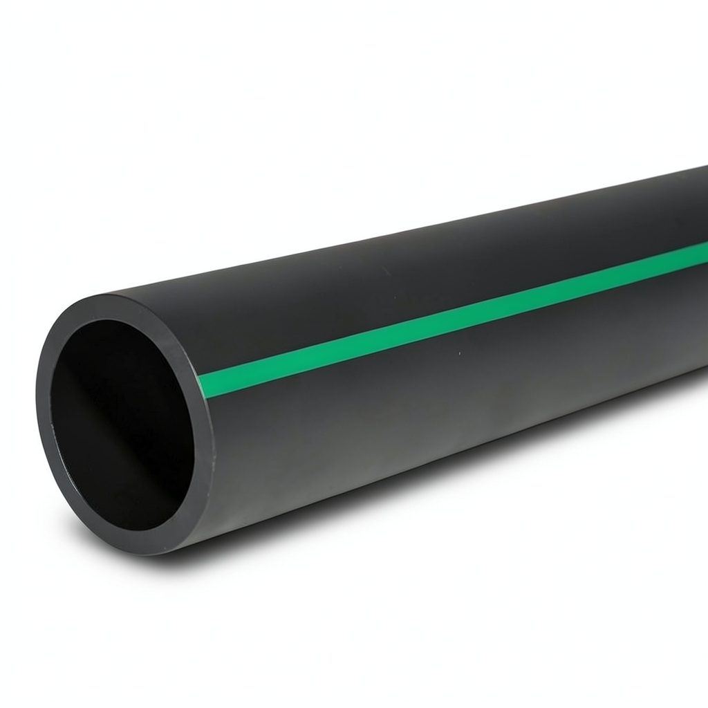 مواسير HDPE ضغط 10 بار PE 80، قطر خارجي 400 مم SDR 13.6 لون أسود مع خط أخضر