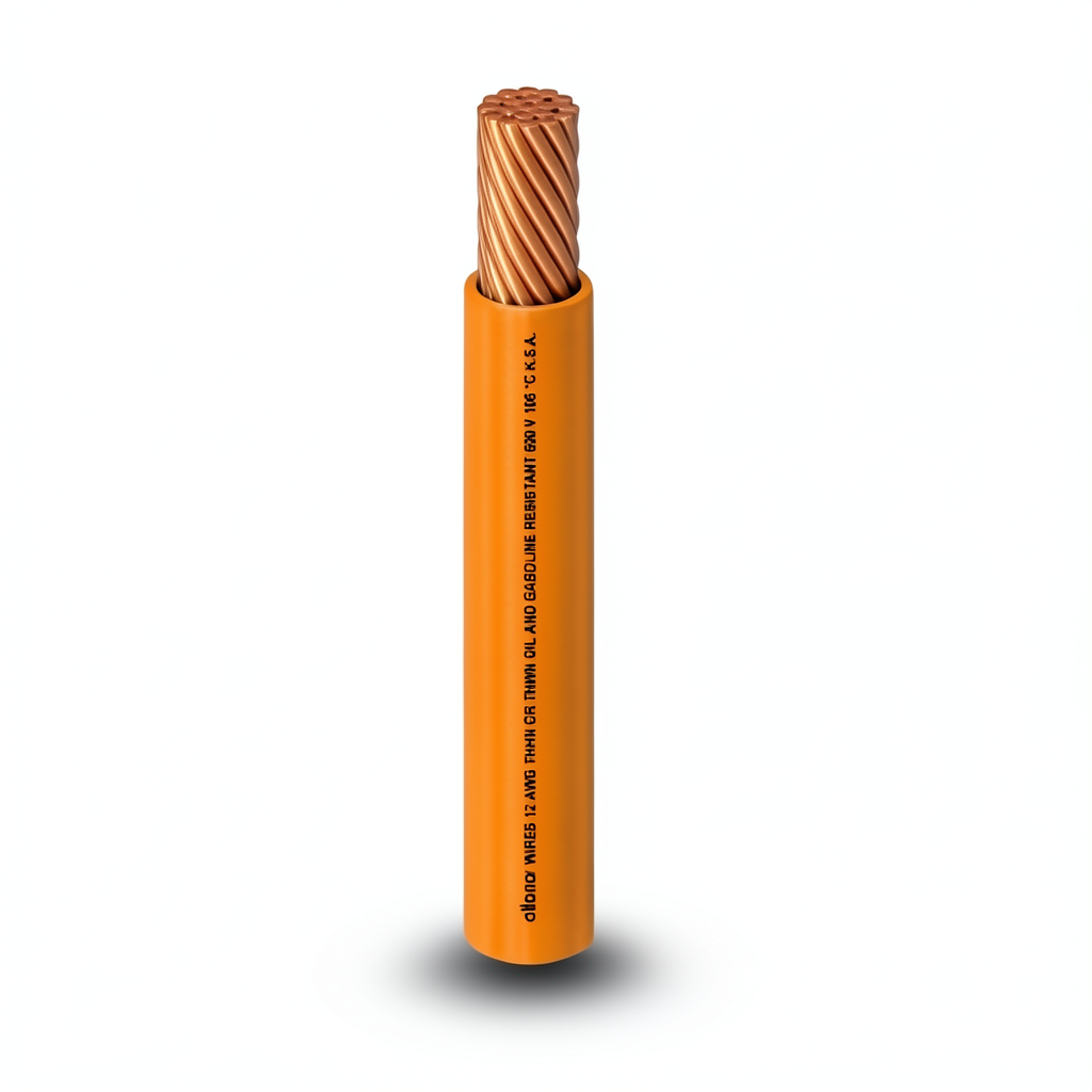 كابل نحاس THHN/THWN معزول PVC 105°C مقاس 5.26 مم² قطر 3.9 مم 600 فولت طول 250 قدم برتقالي | شركة الفنار