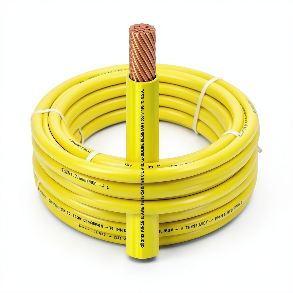 كابل نحاس THHN/THWN عزل PVC 105°م مقاس 1.31 مم² قطر 2.5 مم 600 فولت طول 250 قدم لون أصفر | شركة الفنار