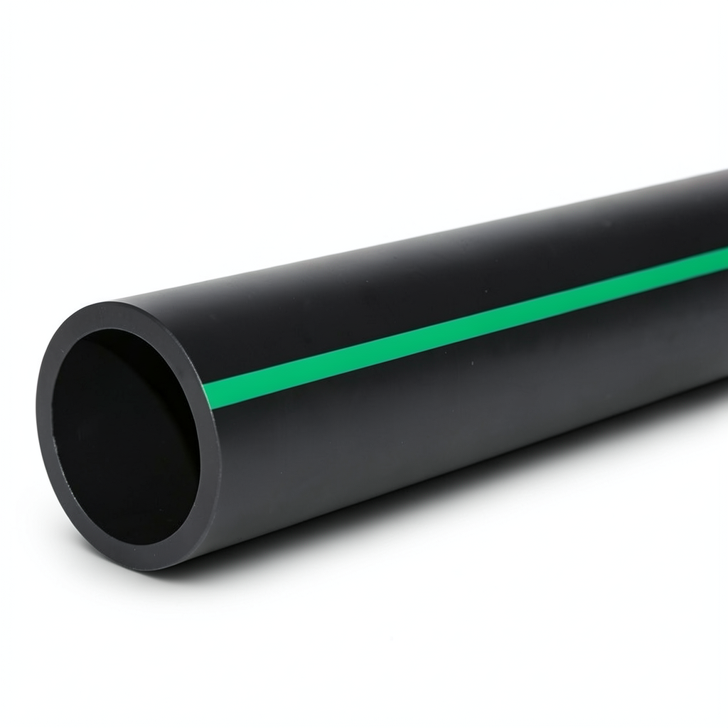 HDPE Polyethylene Pipe Nominal Pressure 12.5 Bar PE 80 OD 180 mm SDR 11 Black with Green Stripes